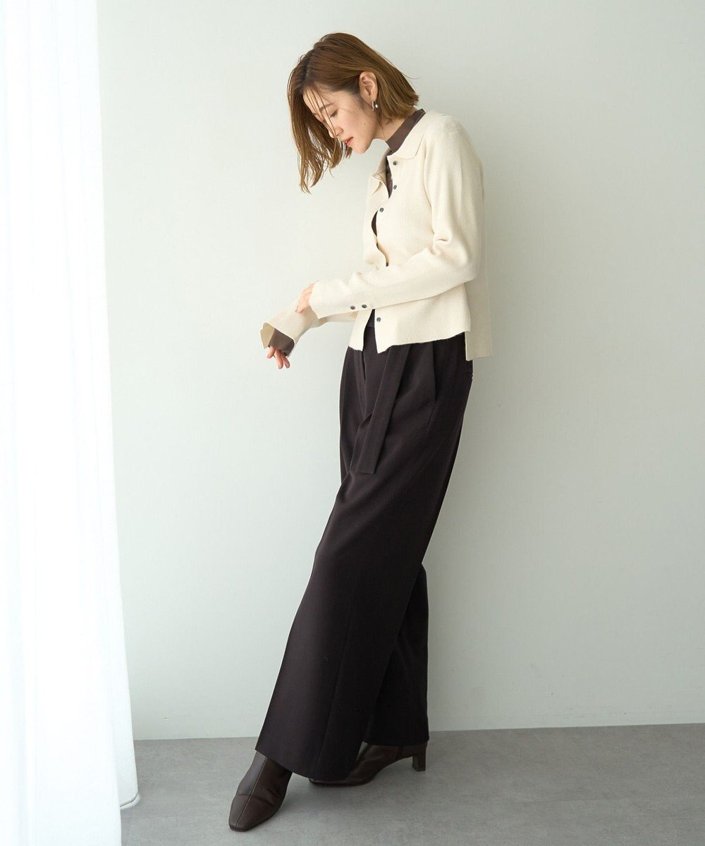 YECCA VECCA 金釦アクセントベルトワイドパンツ 