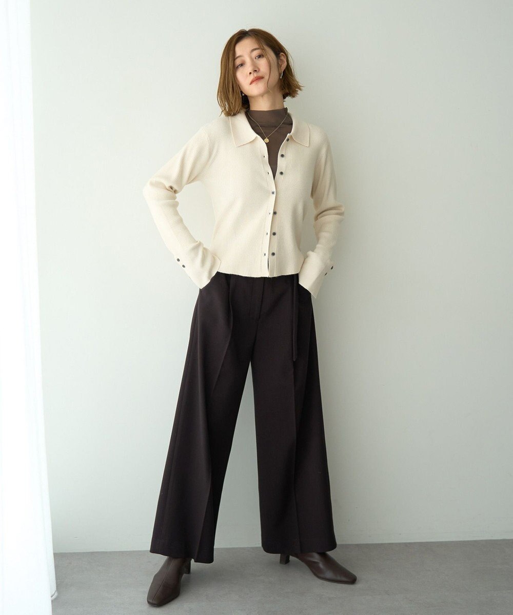 YECCA VECCA 金釦アクセントベルトワイドパンツ 