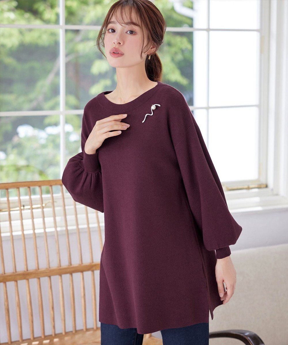 Tiaclasse L 【安田美沙子さん着用・洗える】ボリュームパフスリーブニットチュニック 