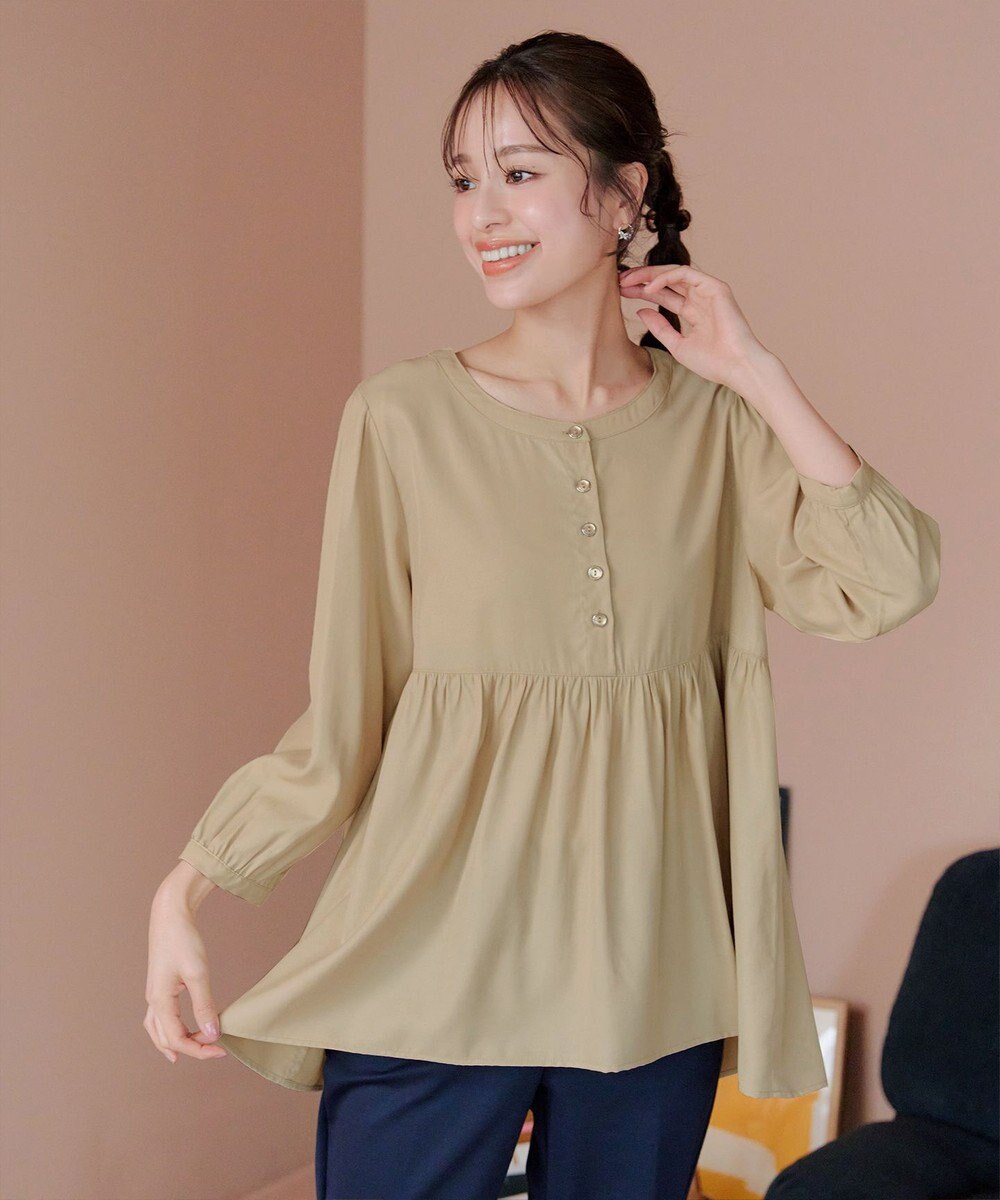 Tiaclasse L 【洗える】レーヨンツイルギャザーブラウス 