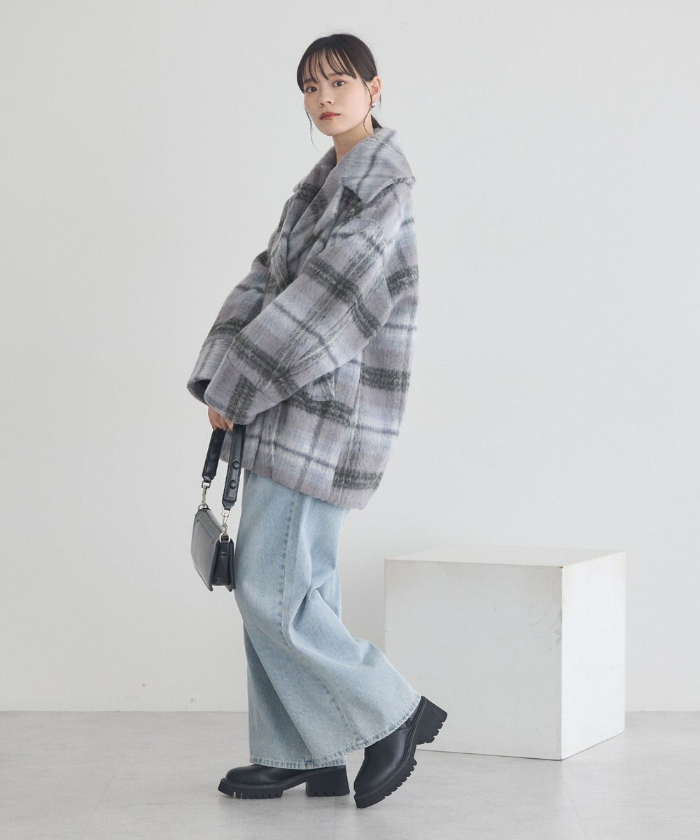 earth music&ecology チェックシャギーコート 