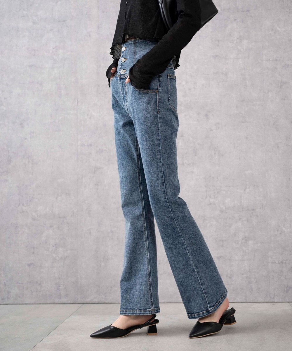 WEGO ハイウエストストレッチフレアデニムパンツ 