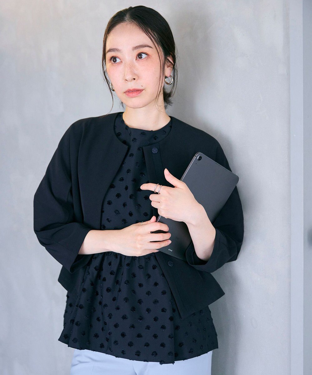 #Newans 【洗濯機可】ジャガ―ドドットペプラムブラウス 