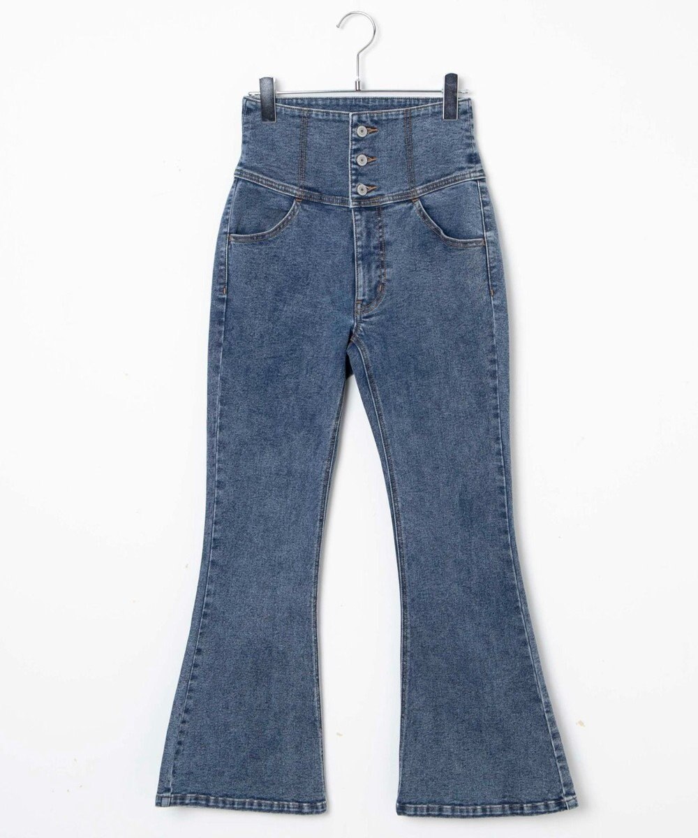 WEGO ハイウエストストレッチフレアデニムパンツ 