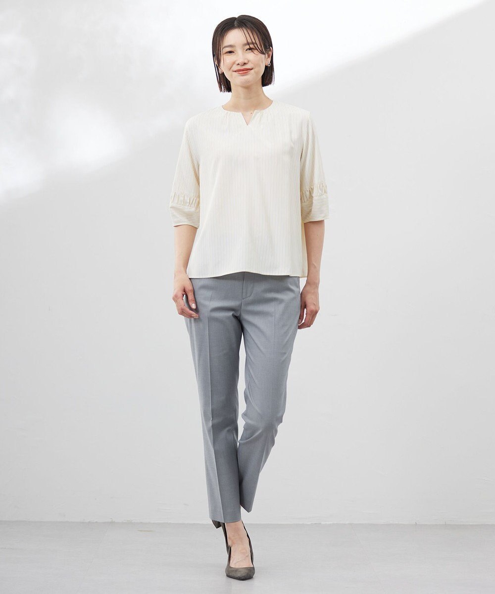 J.PRESS LADIES 【WEB限定・洗える】ストライプ キーネック ブラウス 