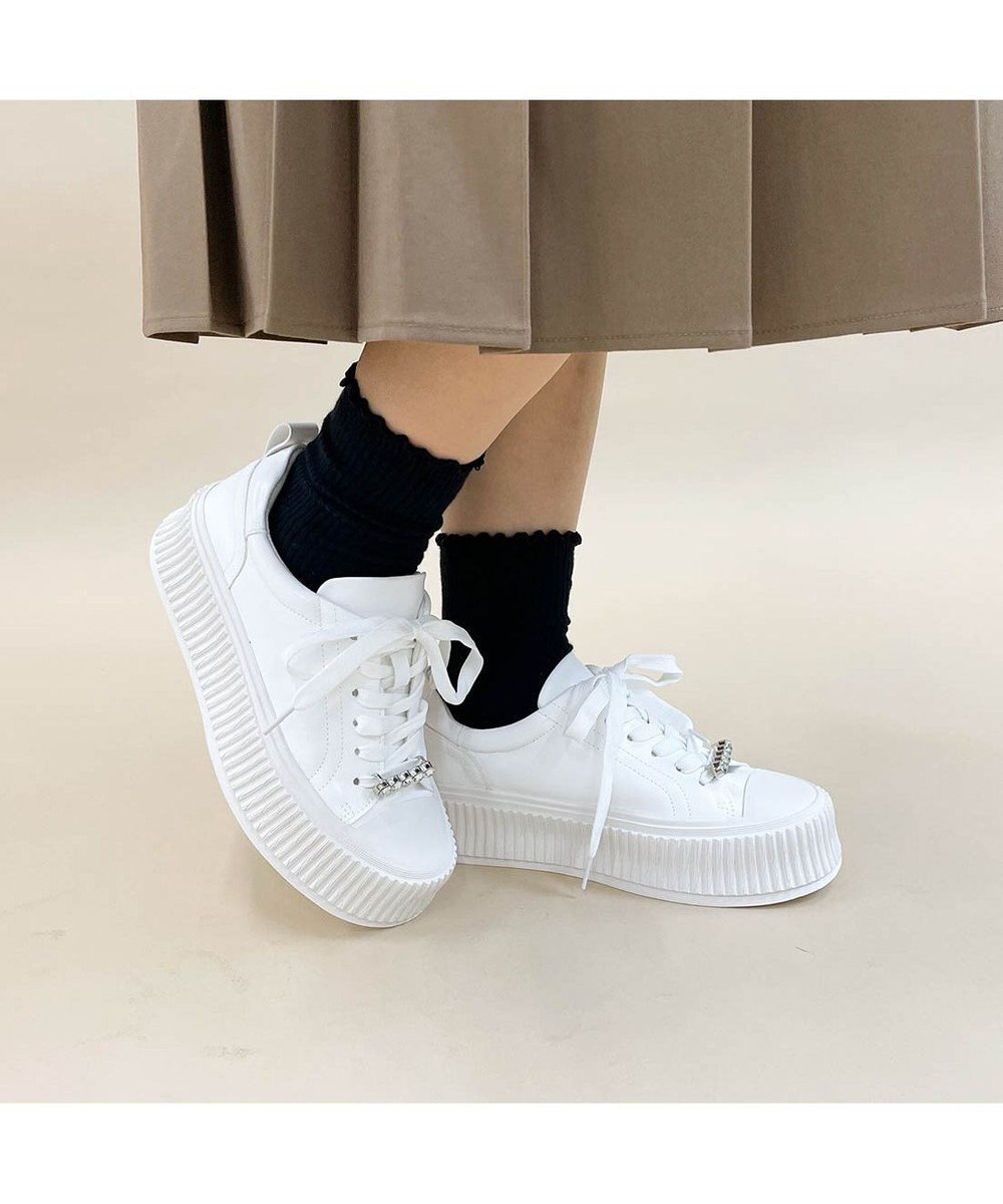 MODE ET JACOMO <noyau>ビジュー付き厚底レースアップスニーカー 