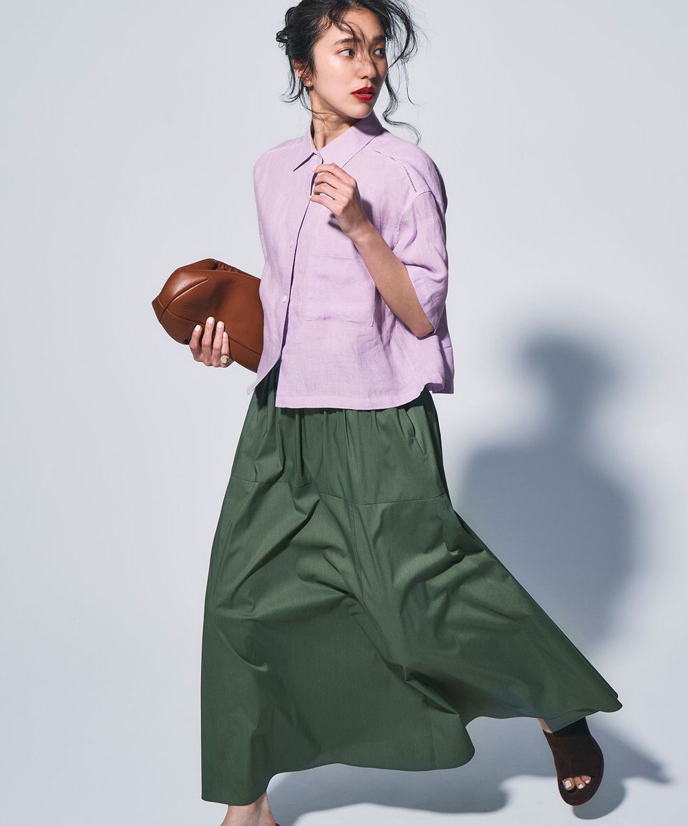 23区 L 【Oggi7月号掲載/洗える】LIBECOリネン クロップド デザイン シャツ 