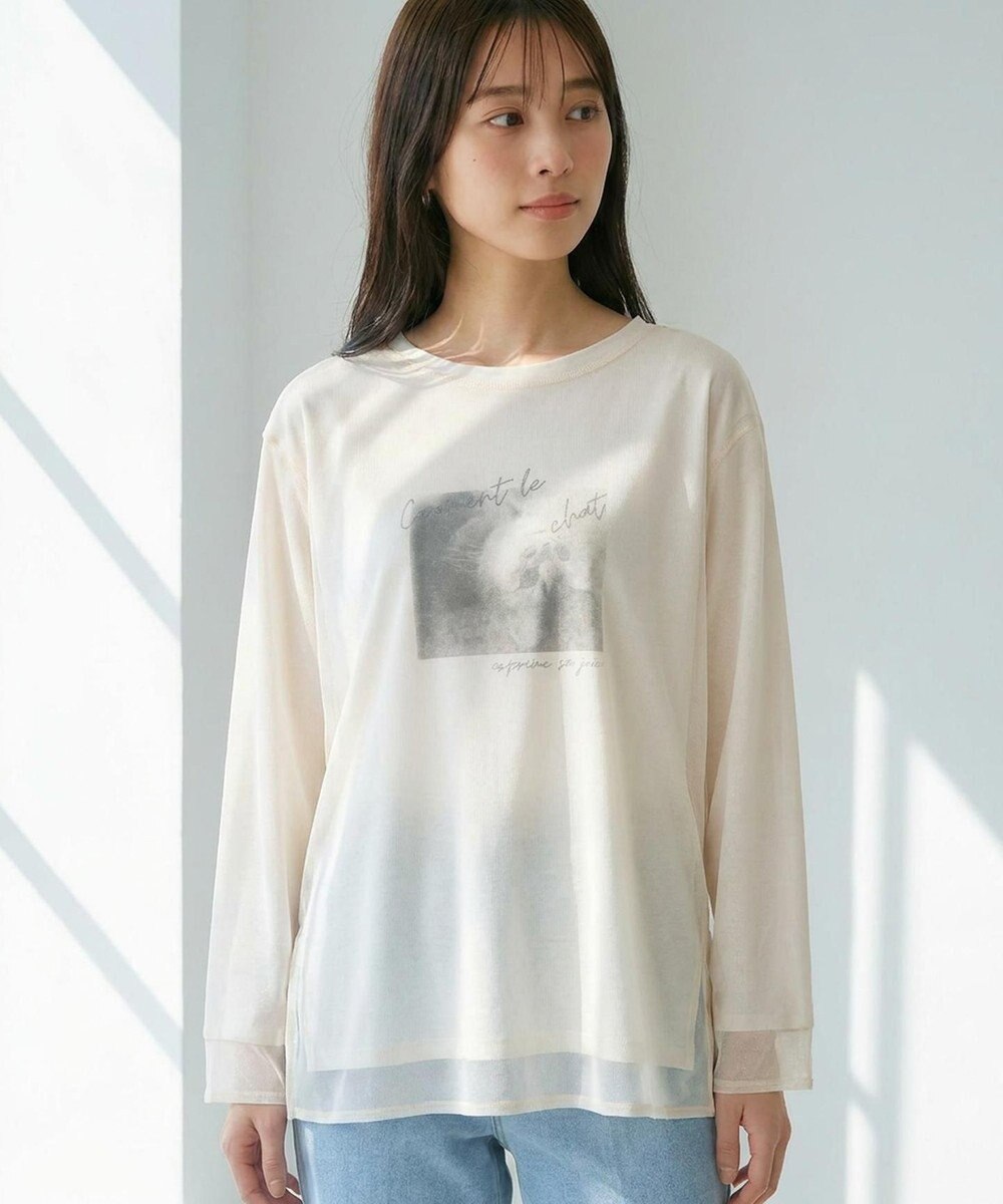 ANY SIS 【貴島明日香さんコラボ】チュールレイニャード猫 Tシャツ 