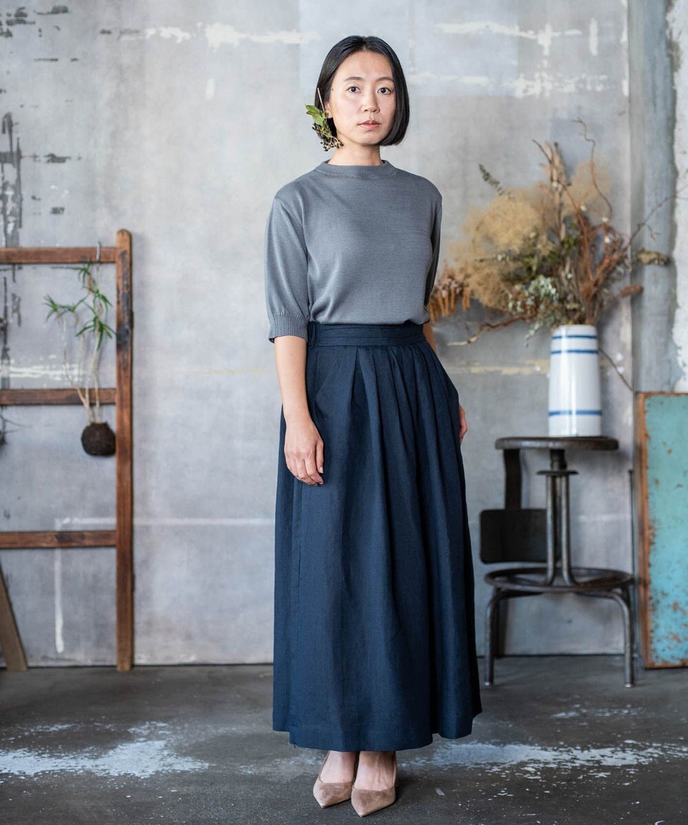 muuc 〈高品質ベルギーリネン100%〉ウエストゴムあり タックデザインワイドパンツ 