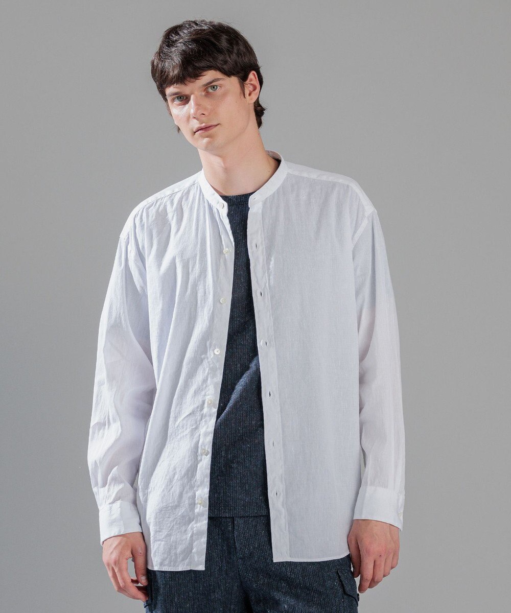 JOSEPH HOMME 【LEON 掲載】リネンストレッチブロード　バンドカラーシャツ 