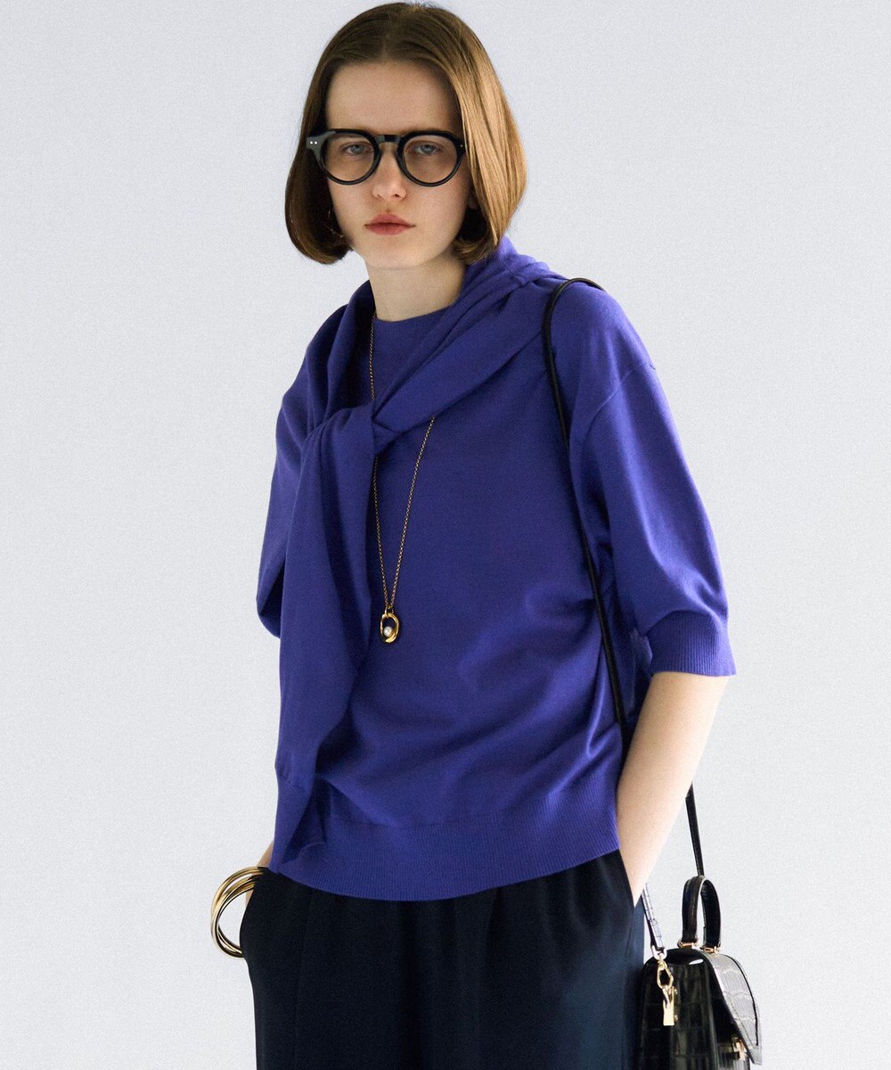 23区 L 【洗える/吊り干しOK】ヴィスコースストレッチ パフスリーブ ニット 