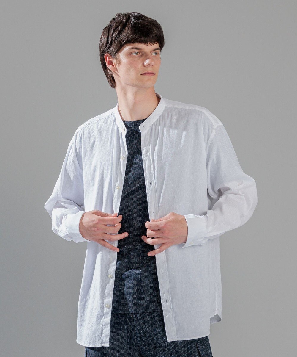 JOSEPH HOMME 【LEON 掲載】リネンストレッチブロード　バンドカラーシャツ 