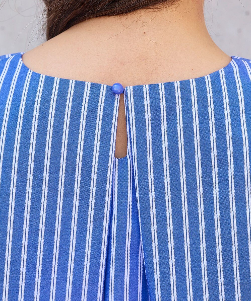 Tiaclasse L 【洗える】リボンスリーブストライプチュニックブラウス 