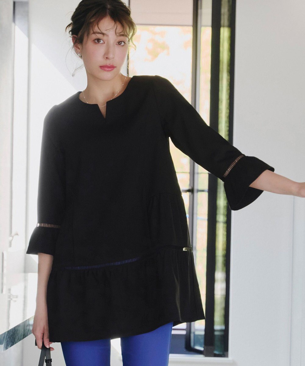 Tiaclasse L 【洗える】はしごレースフレアスリーブチュニックブラウス 