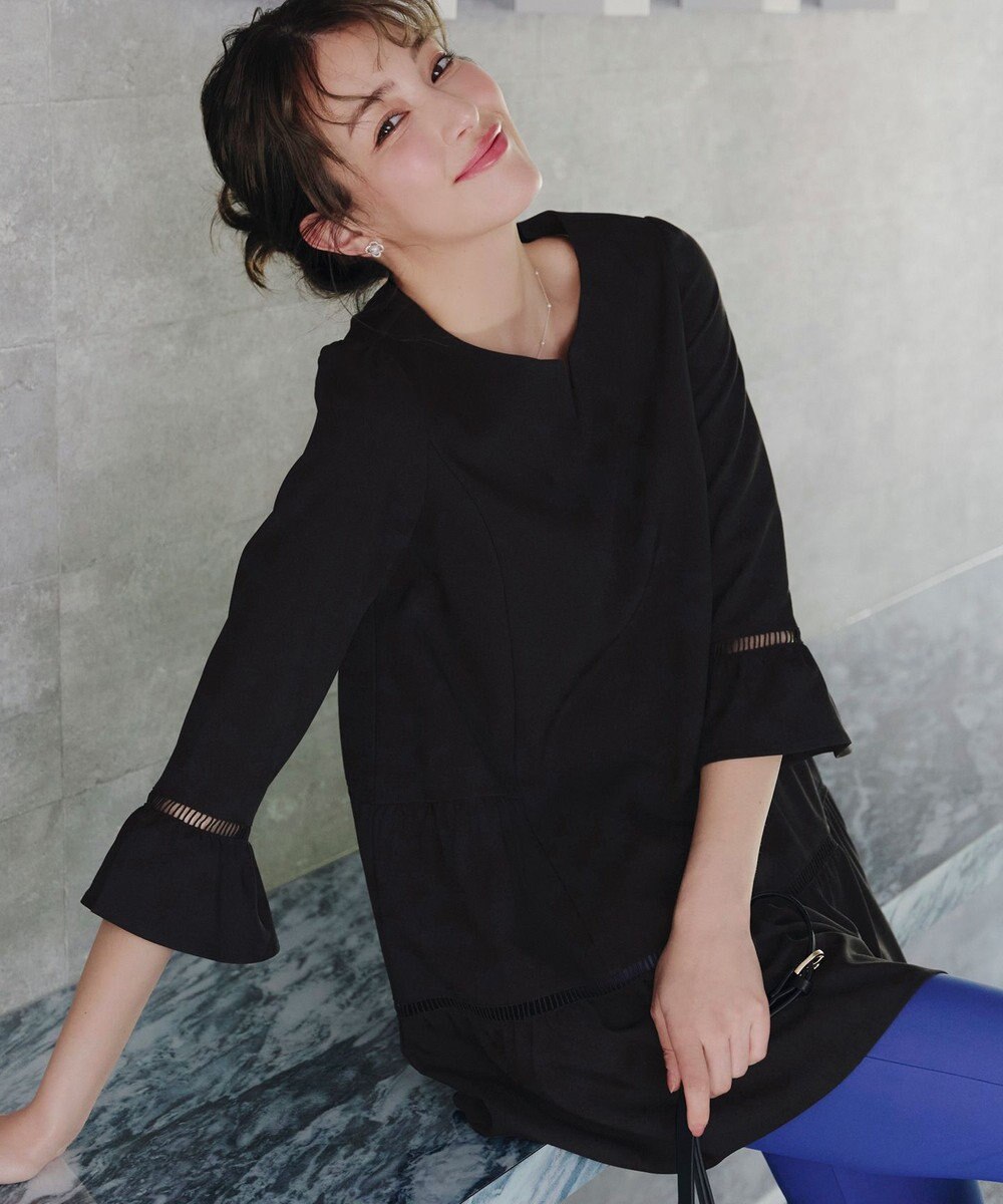 Tiaclasse L 【洗える】はしごレースフレアスリーブチュニックブラウス 