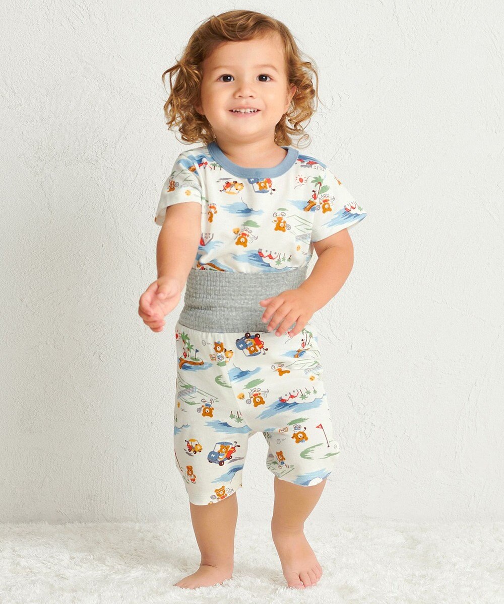 MIKI HOUSE HOT BISCUITS 【80-120cm】 リゾートビーンズ 腹巻き付き タック天竺素材 半袖パジャマ 