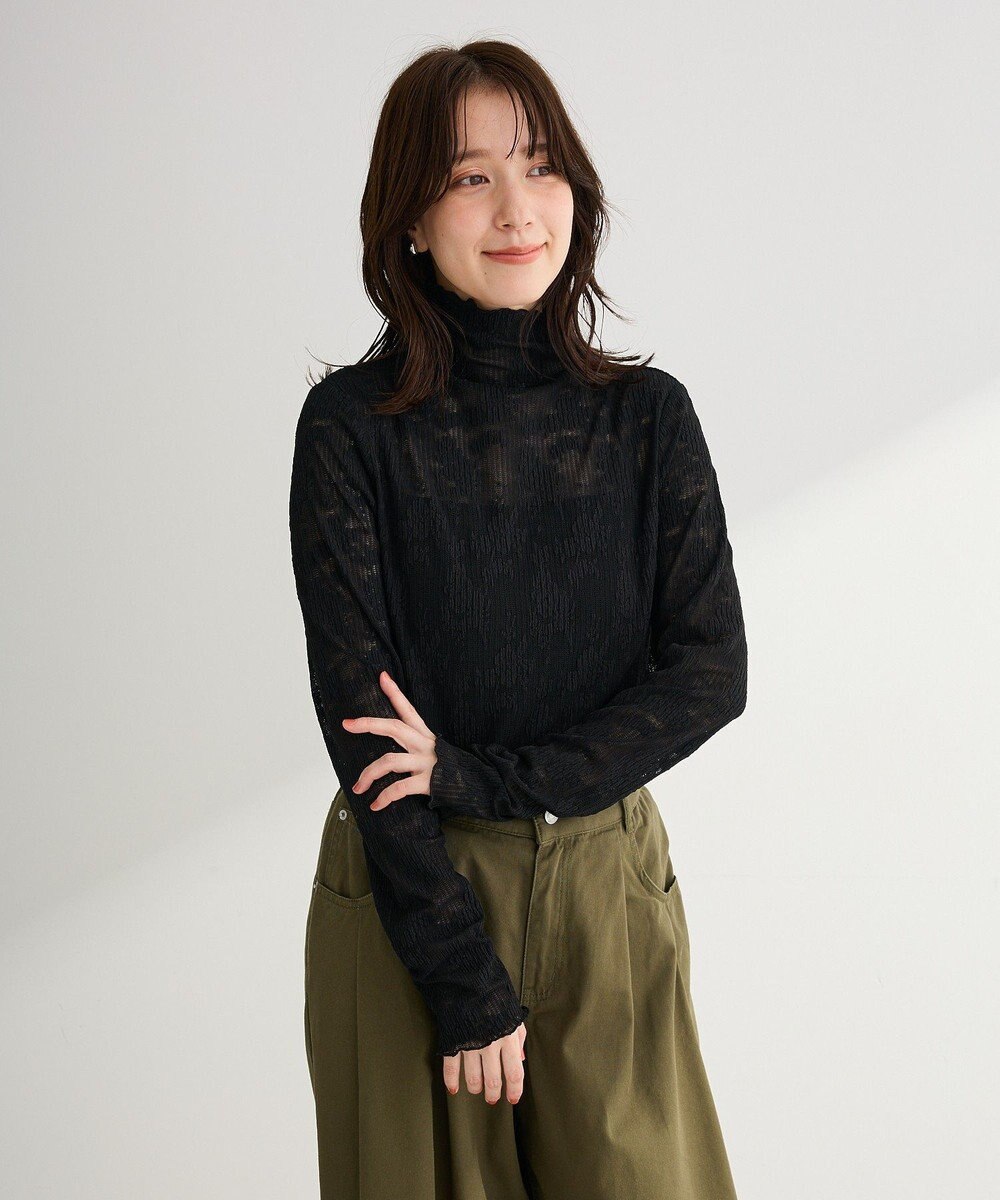 Green Parks プリーツレースハイネックプルオーバー 