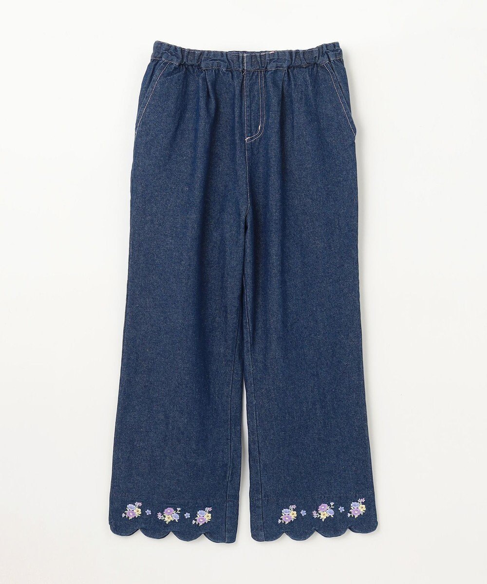 ANY KIDS スカラップ×刺繍デニムパンツ 