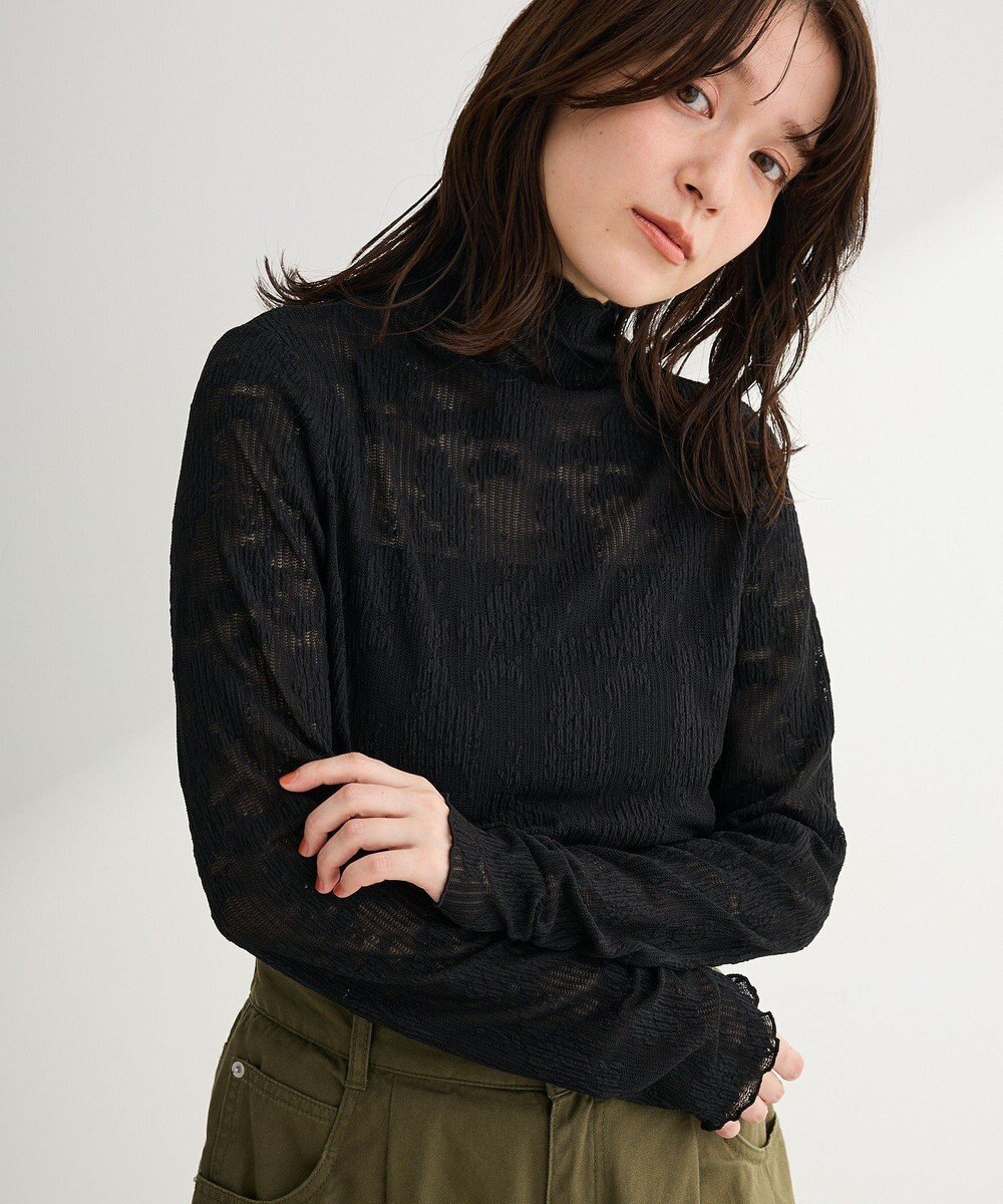 Green Parks プリーツレースハイネックプルオーバー 