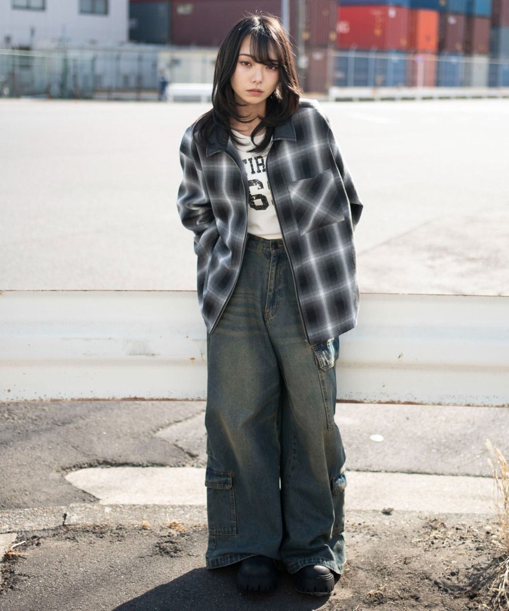 WEGO 【ユニセックス着用ITEM】オンブレチェックシャツジャケット 