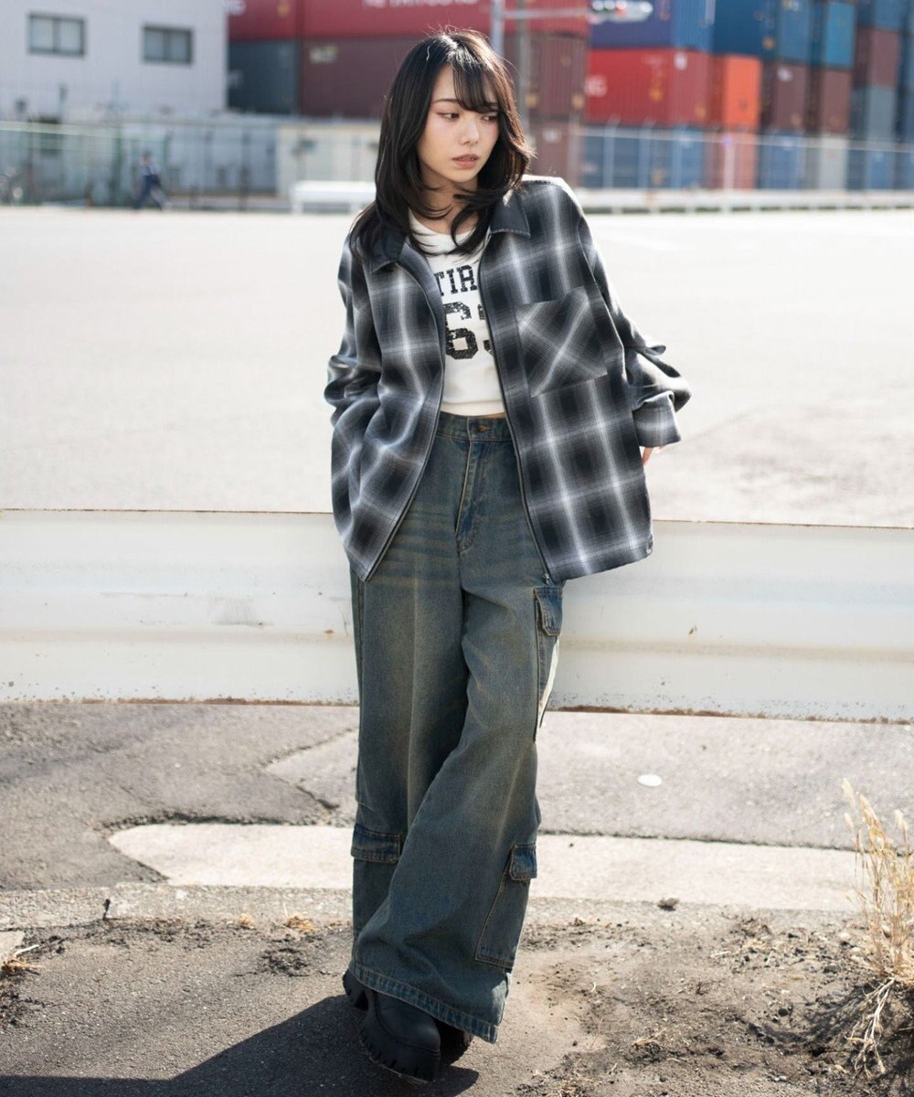 WEGO 【ユニセックス着用ITEM】オンブレチェックシャツジャケット 