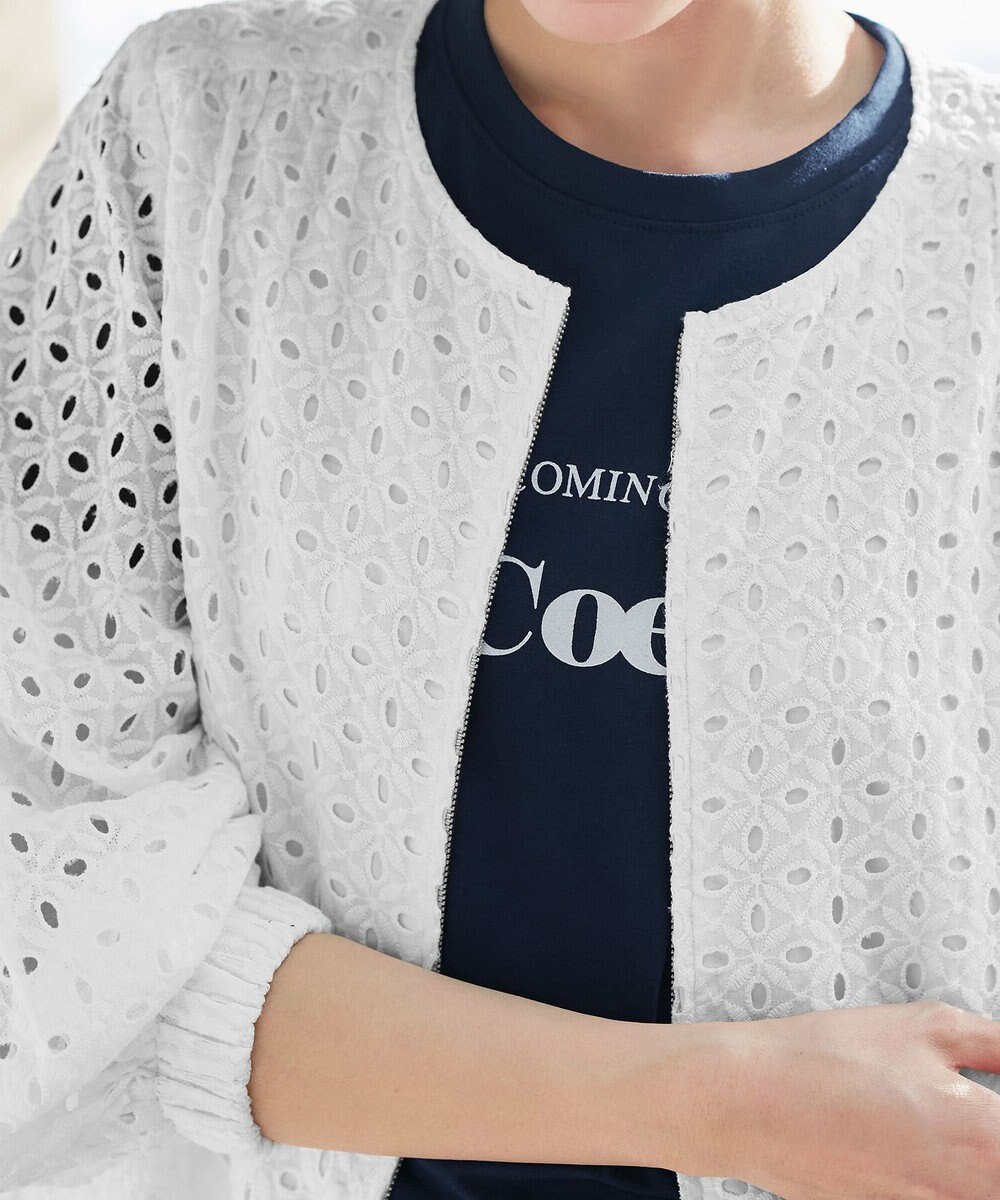 Tiaclasse L 【洗える】パンチングレースブルゾン 