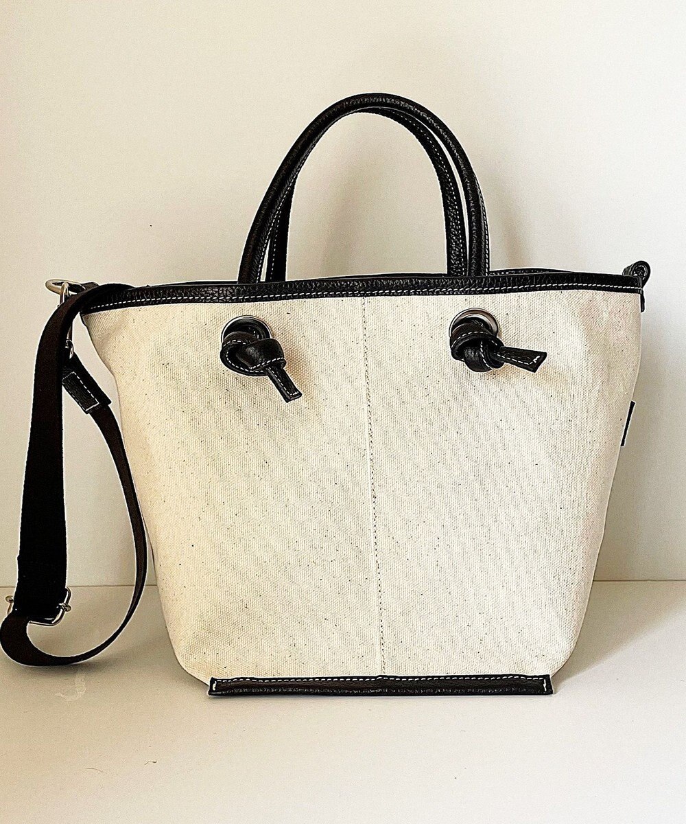 Hekhèr Le Style de Vie 【日本製 / 2WAY】コットンキャンバス×シュリンクレザー ノットハンドバッグ medium 
