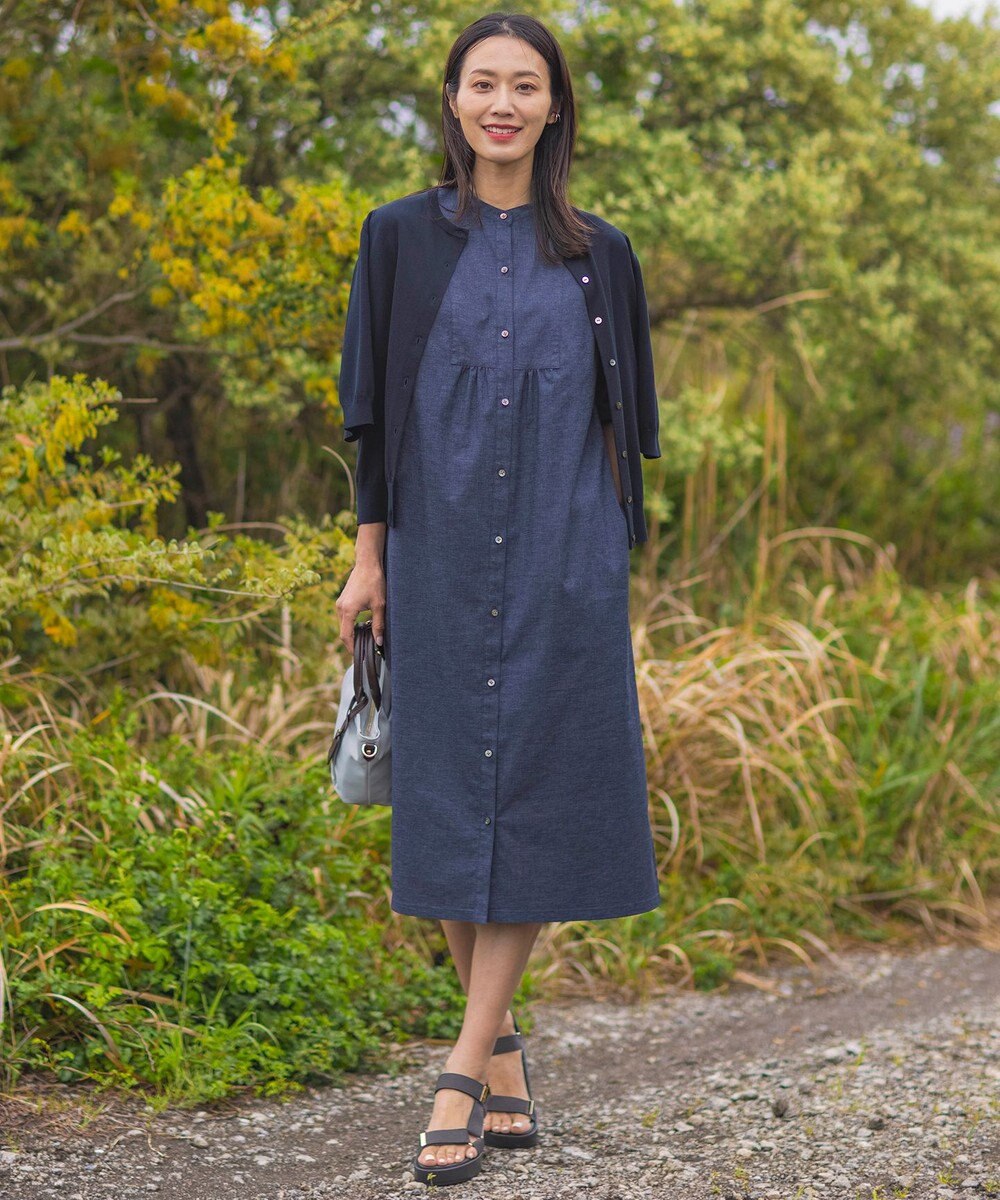 J.PRESS LADIES 【洗える・抗菌防臭】コットンアセテート クルーネック カーディガン 