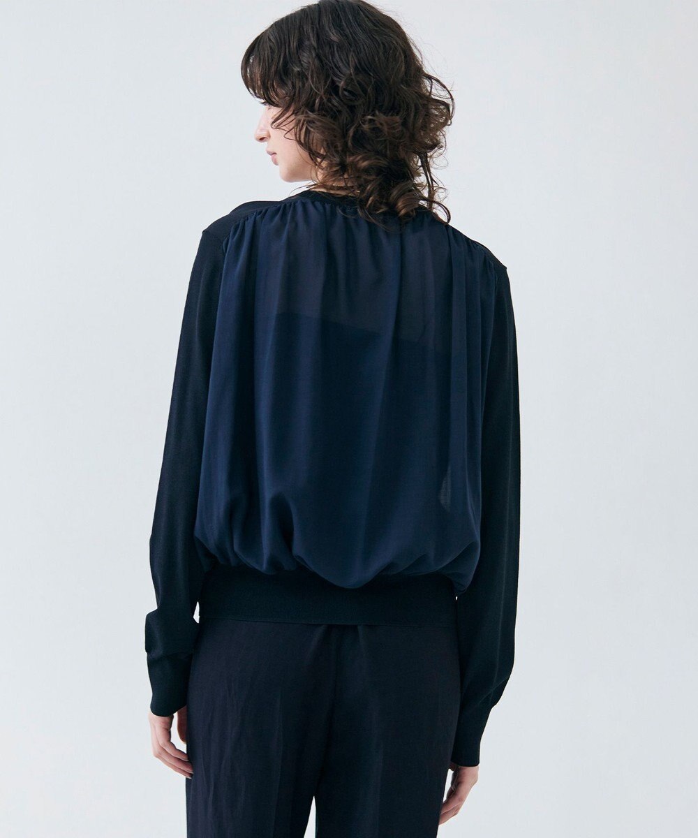 BEIGE， 【洗える】NADIA / バックオーガンジークルーネックカーディガン 