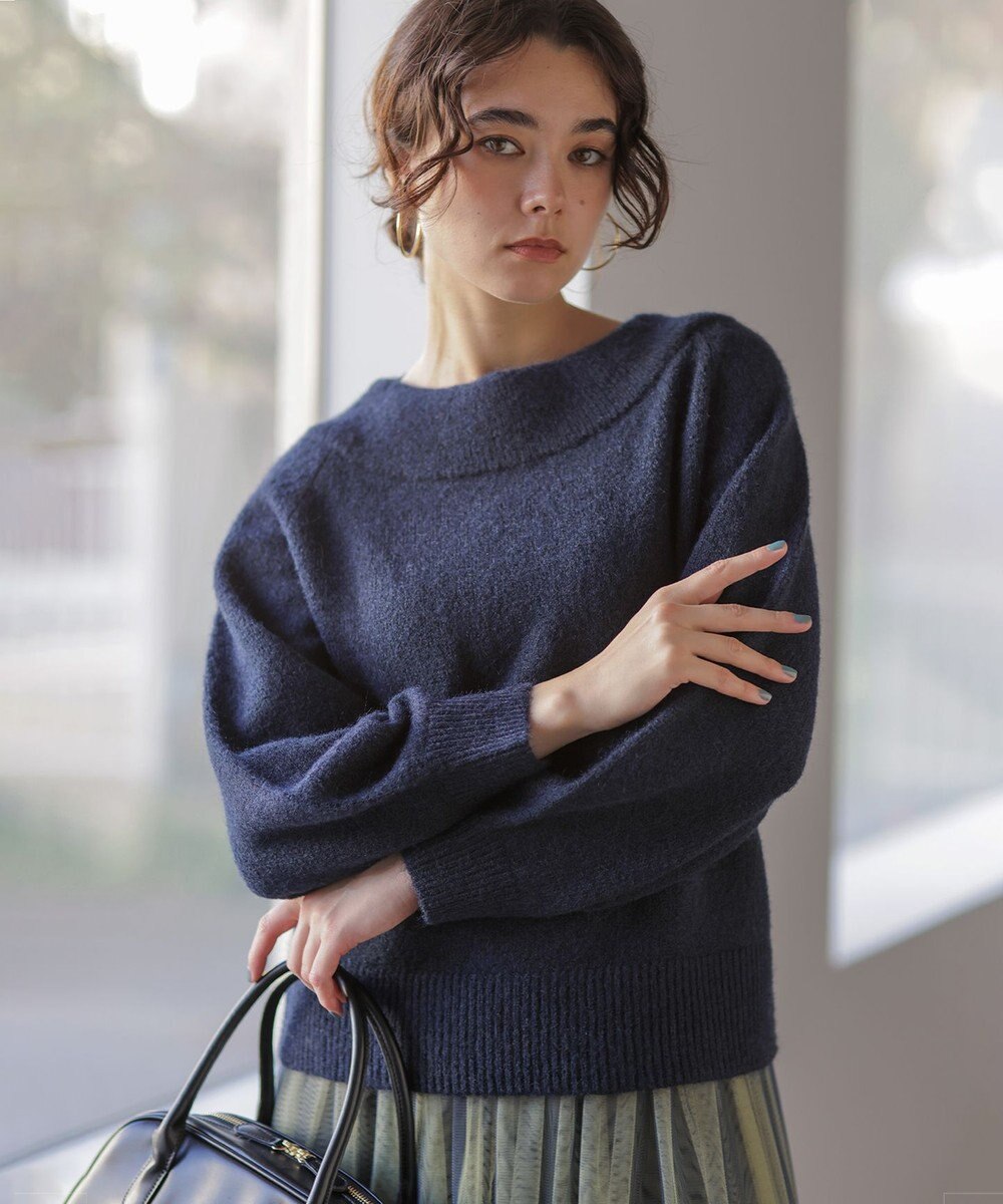 組曲 L へアリーヤーンボートネック ニット 