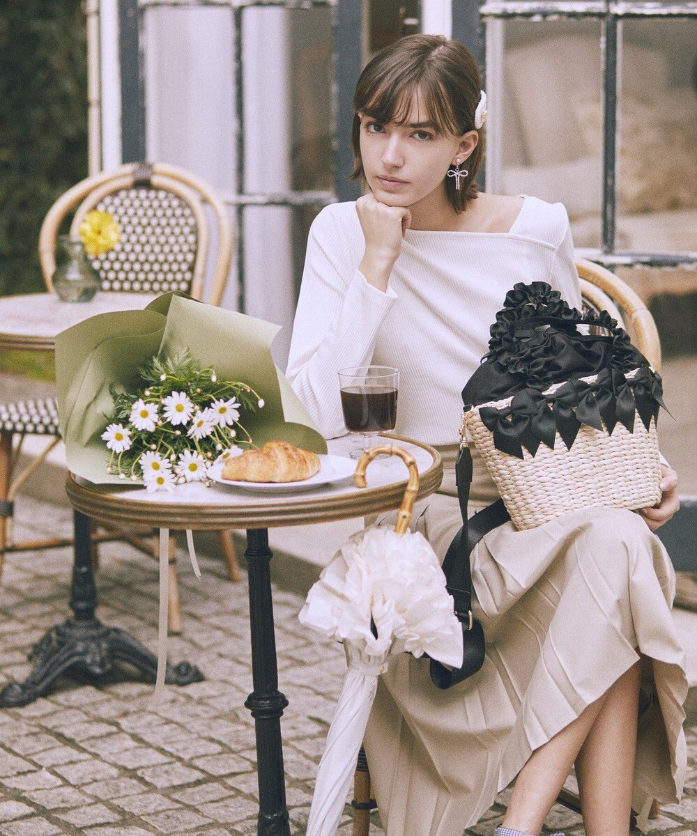 Maison de FLEUR 【2Way】フリルハンドルメイズリボン2Wayカゴバッグ 