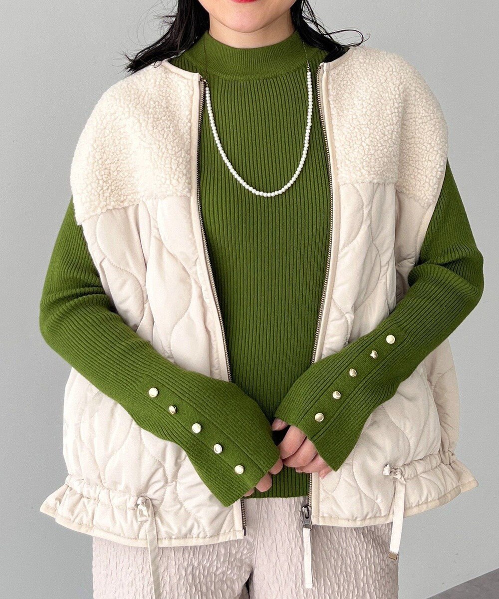 CRAFT STANDARD BOUTIQUE 洗える/とてもち袖フレア釦ボトルネックニットプルオーバー/24AW 