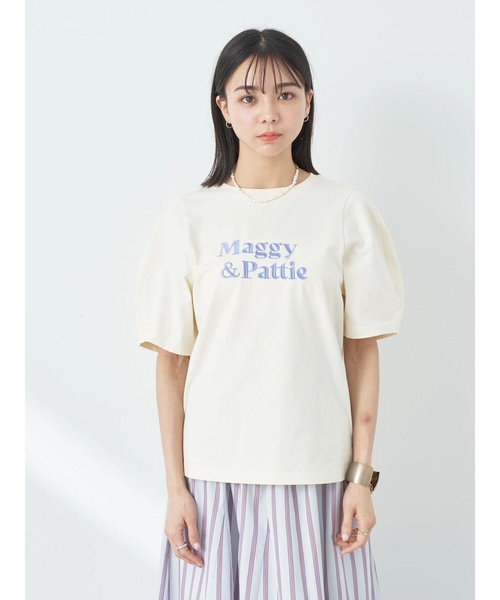 earth music&ecology フォルムスリーブ刺繍ロゴＴＥＥ 