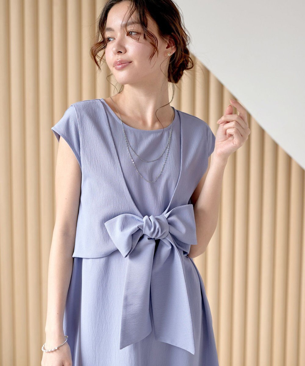 Tiaclasse L 【2WAY・洗える】ウエストリボンフレンチスリーブマキシワンピース 