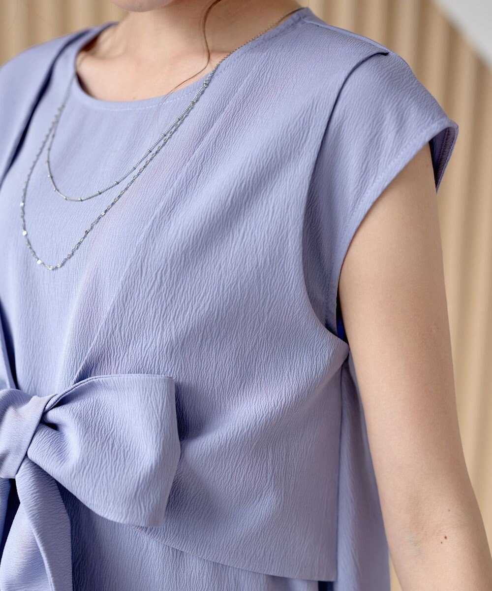 Tiaclasse L 【2WAY・洗える】ウエストリボンフレンチスリーブマキシワンピース 