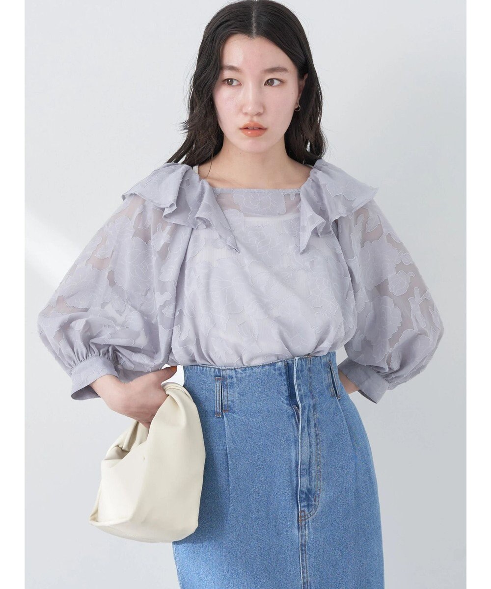 earth music&ecology ジャガードフリルブラウス 