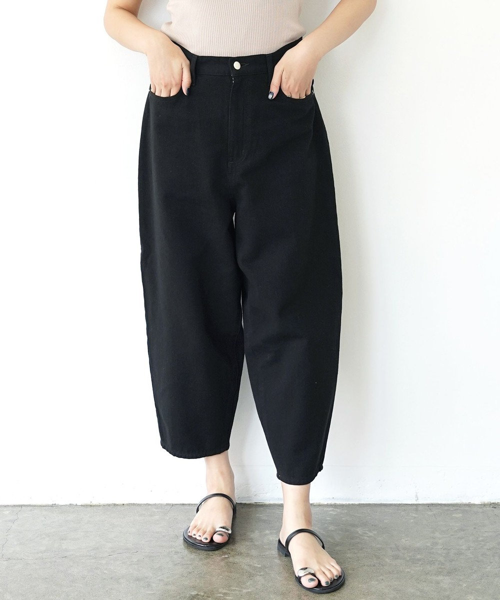 caqu 【洗える/リネン混】Color linen barrel pants フンワリテーパードシルエットカラーリネンパンツ black