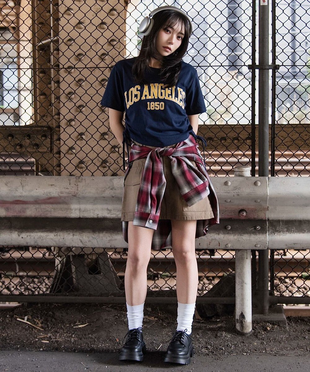 WEGO グラフィックサイドリボンドロストショートT 