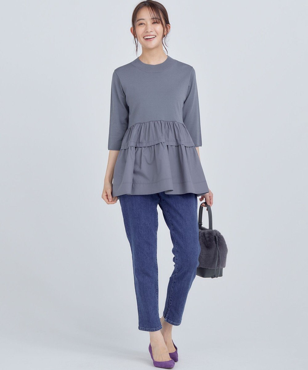 組曲 L 【UVケア・接触冷感・六分袖】ブラウスコンビ ティアードニット 