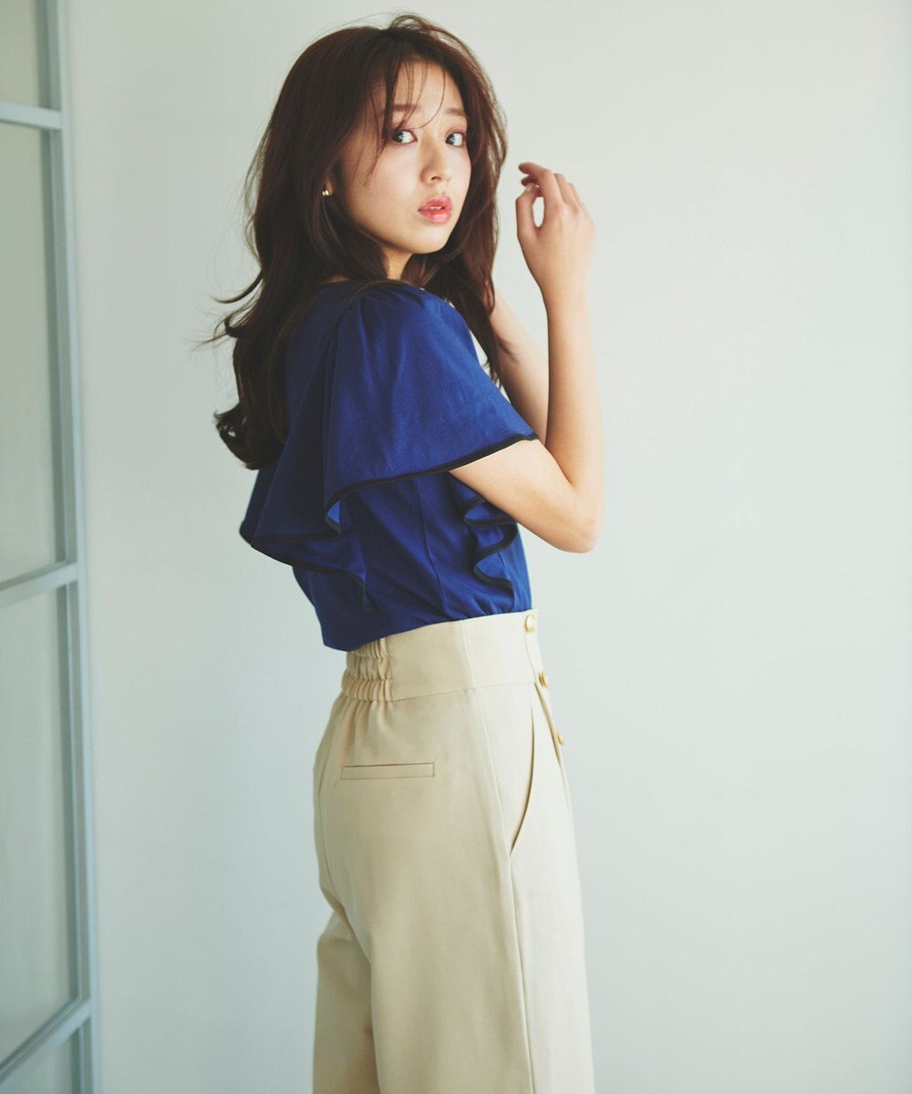 Feroux 【UVケア】バイカラーラッフルスリーブ Ｔシャツ 