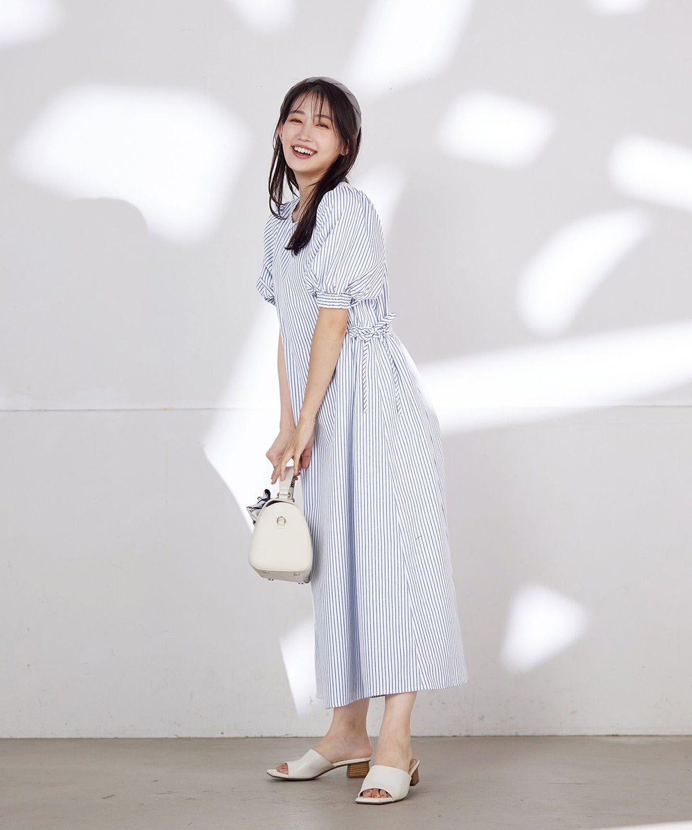 Tiaclasse L 【洗える】バルーンスリーブサイドギャザーワンピース 