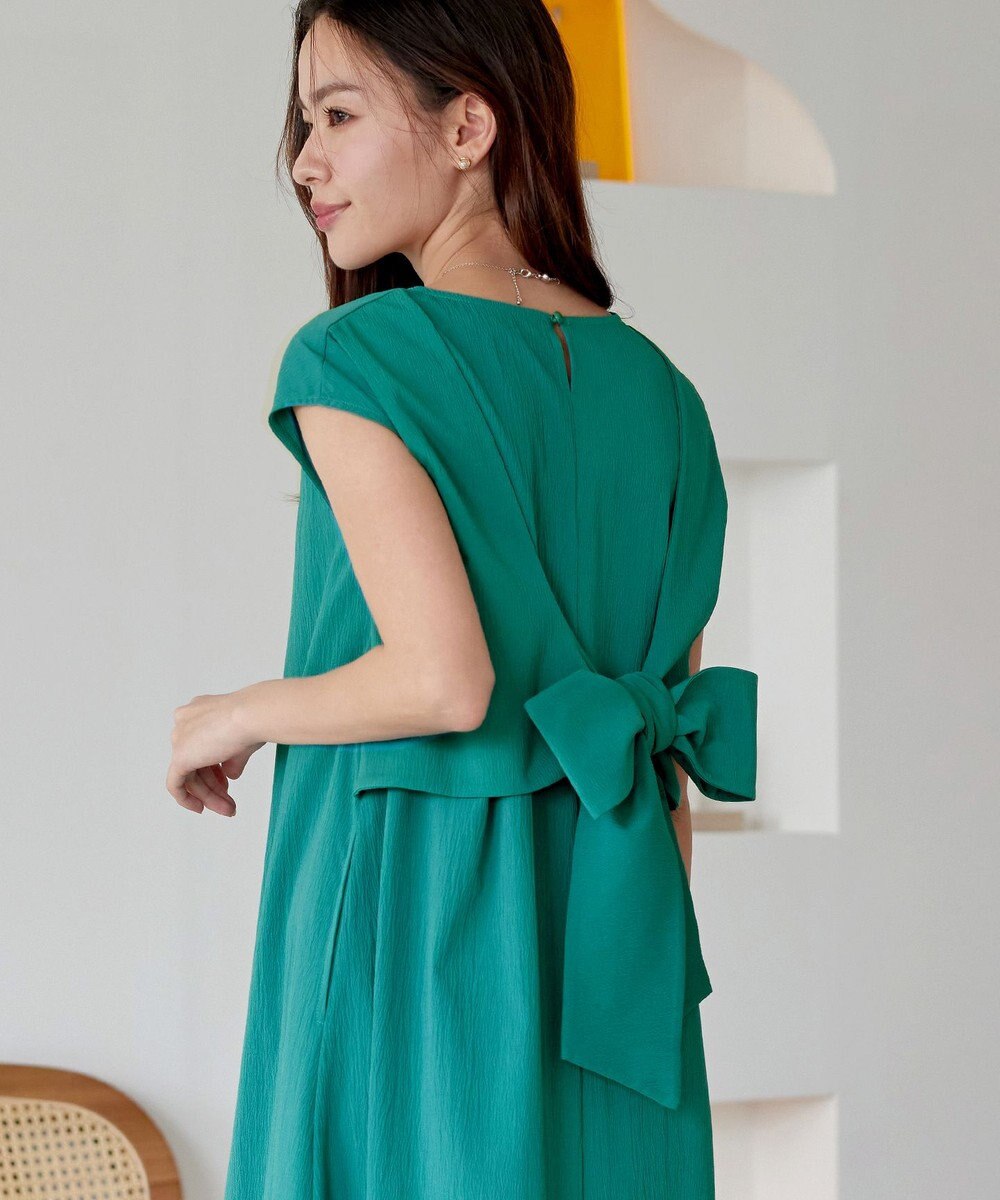 Tiaclasse L 【2WAY・洗える】ウエストリボンフレンチスリーブマキシワンピース 