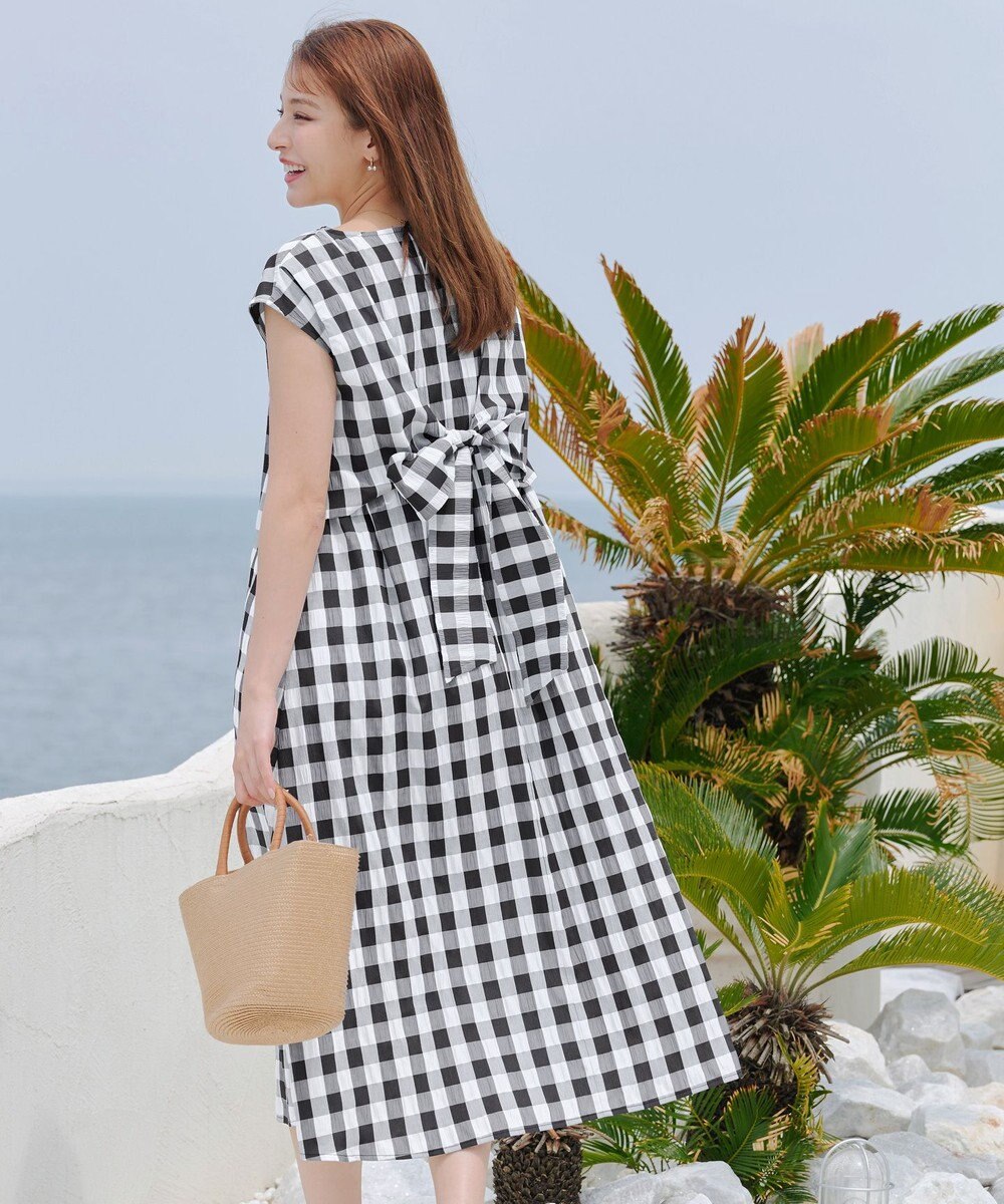 Tiaclasse L 【2WAY・洗える】ウエストリボンフレンチスリーブマキシワンピース 