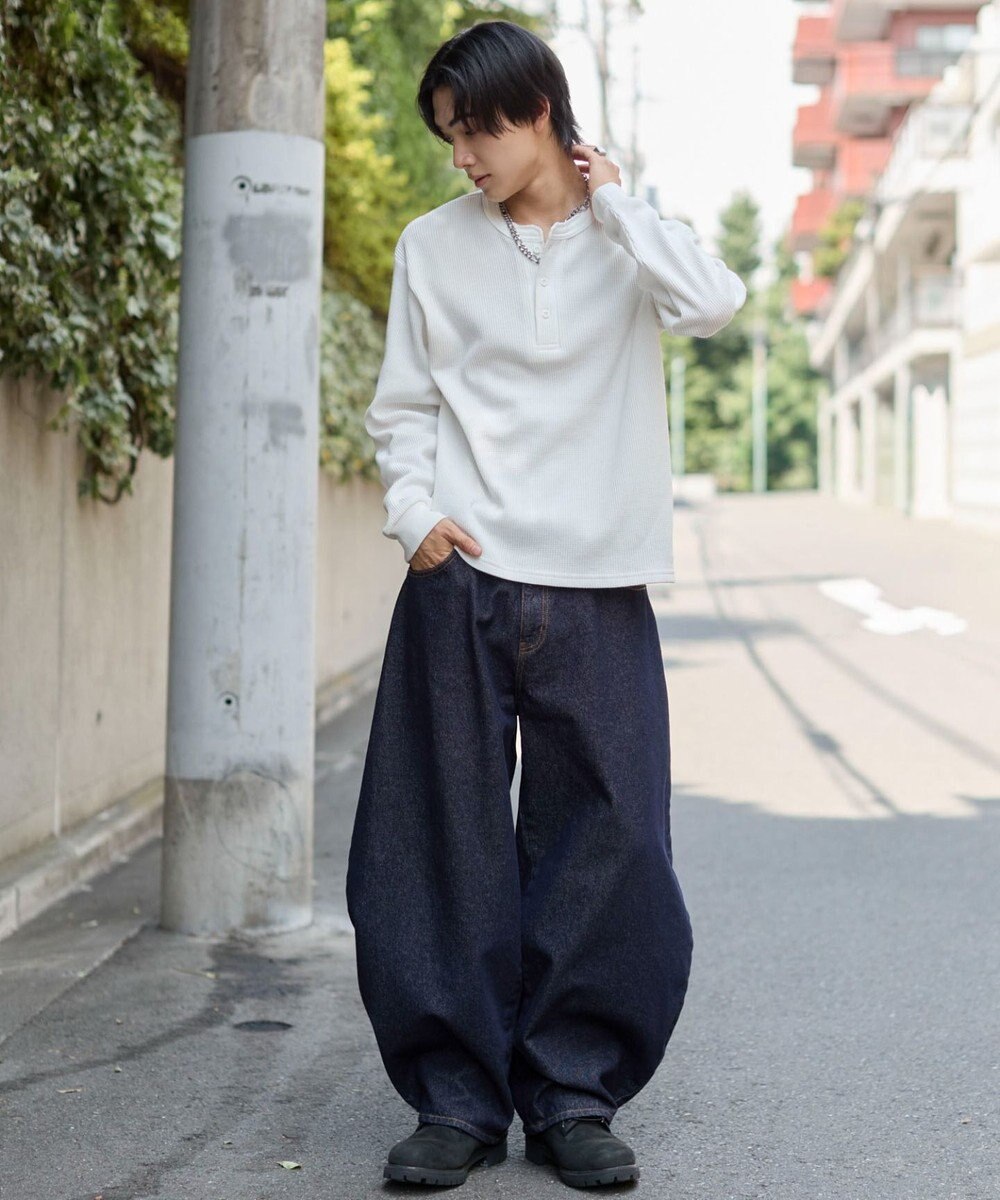WEGO ワッフルヘンリーネックT(LS) 