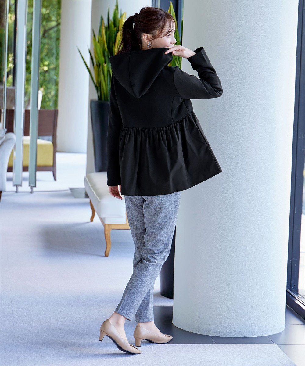 Tiaclasse L 【洗える】異素材ジップフレアパーカー 