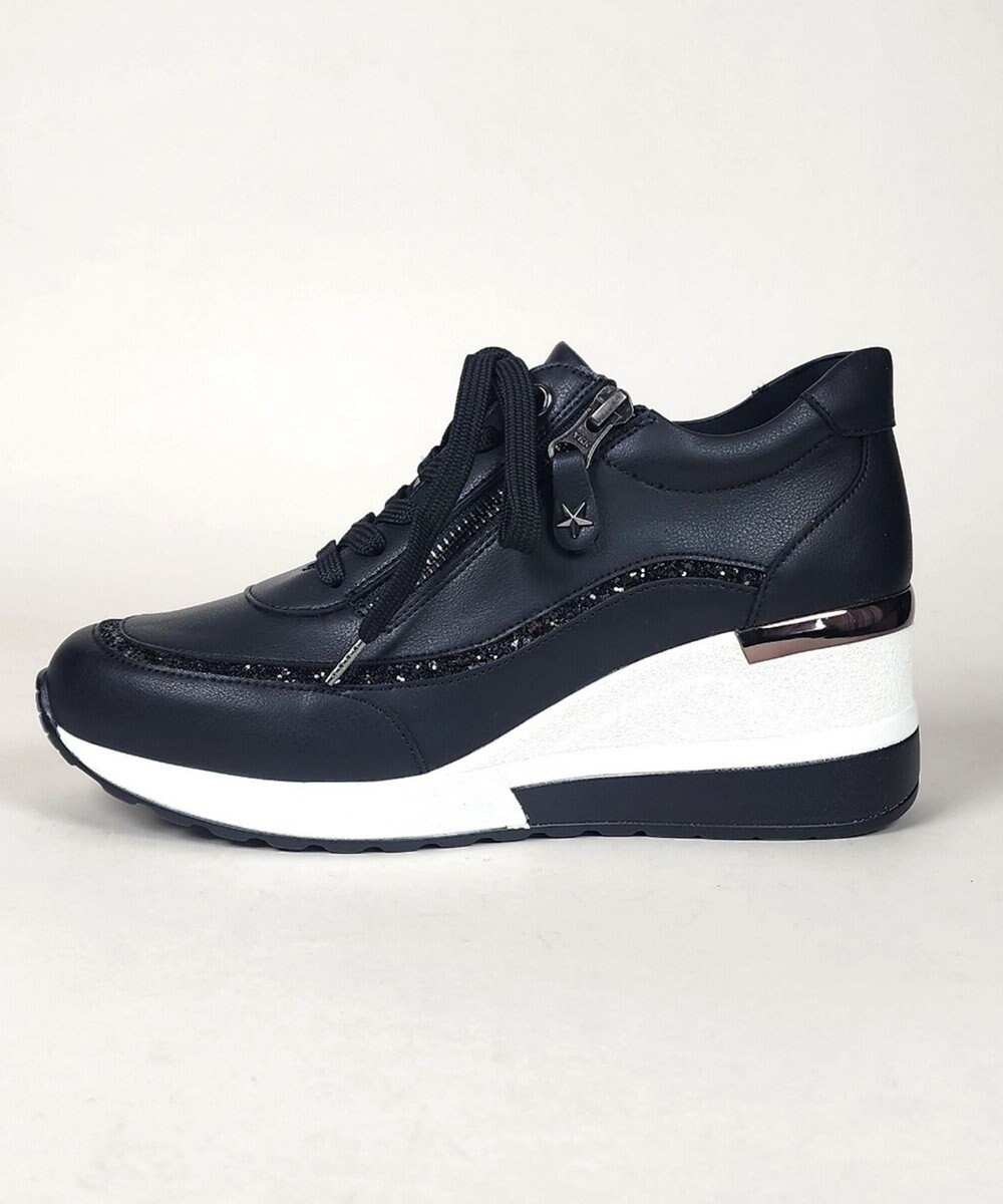 Dominic3 ヒールアップ グリッタートリム サイドジップスニーカー 