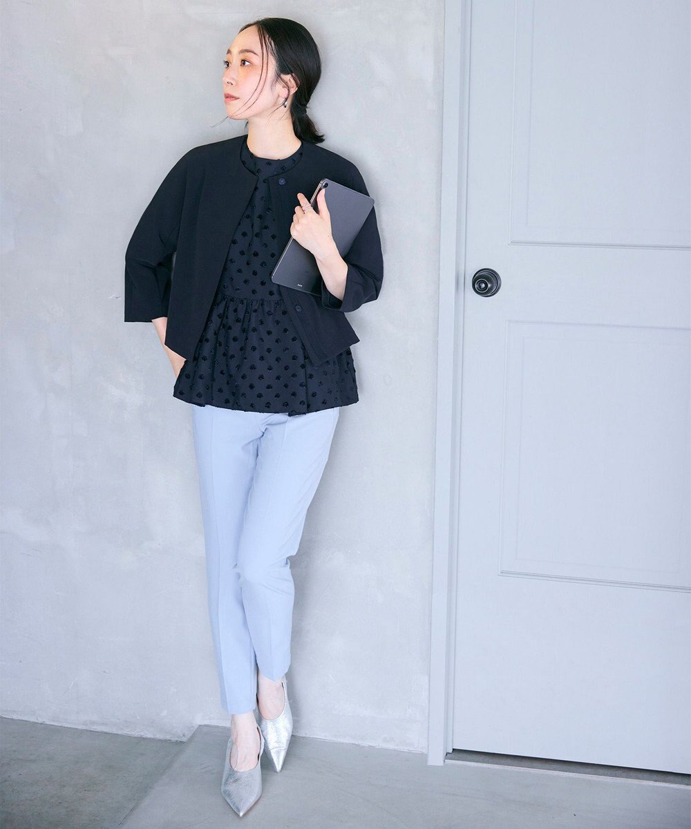 #Newans 【洗濯機可】ジャガ―ドドットペプラムブラウス 