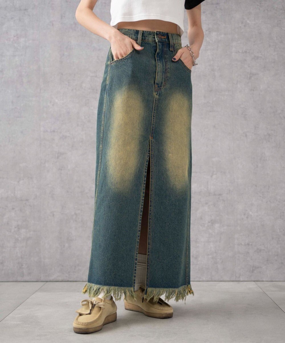 WEGO ヴィンテージウォッシュデニムロングスカート 