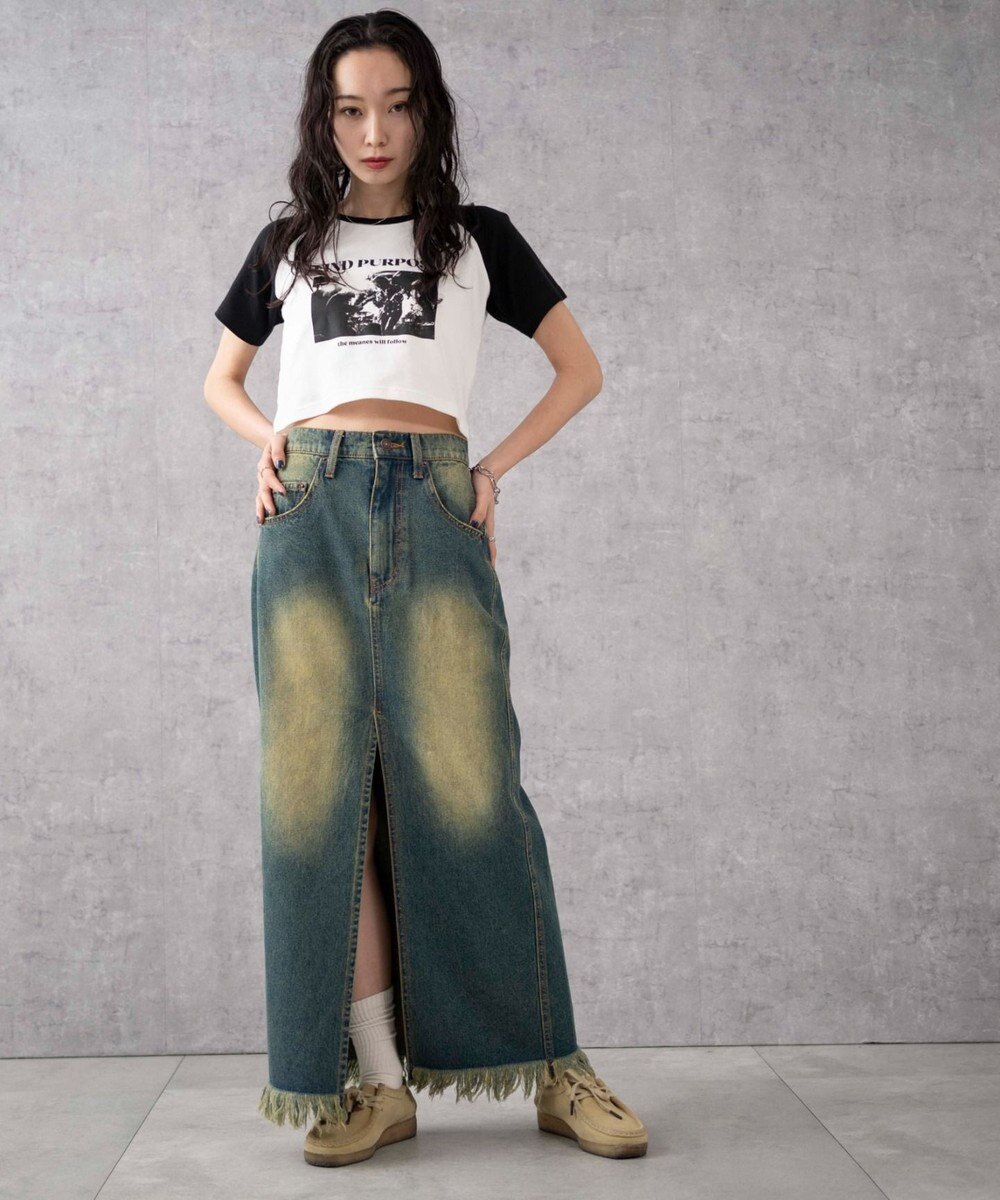 WEGO ヴィンテージウォッシュデニムロングスカート 