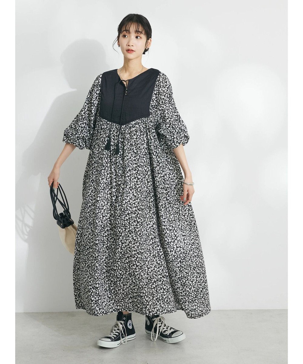 CRAFT STANDARD BOUTIQUE インド綿混キルト切替花柄ワンピース 